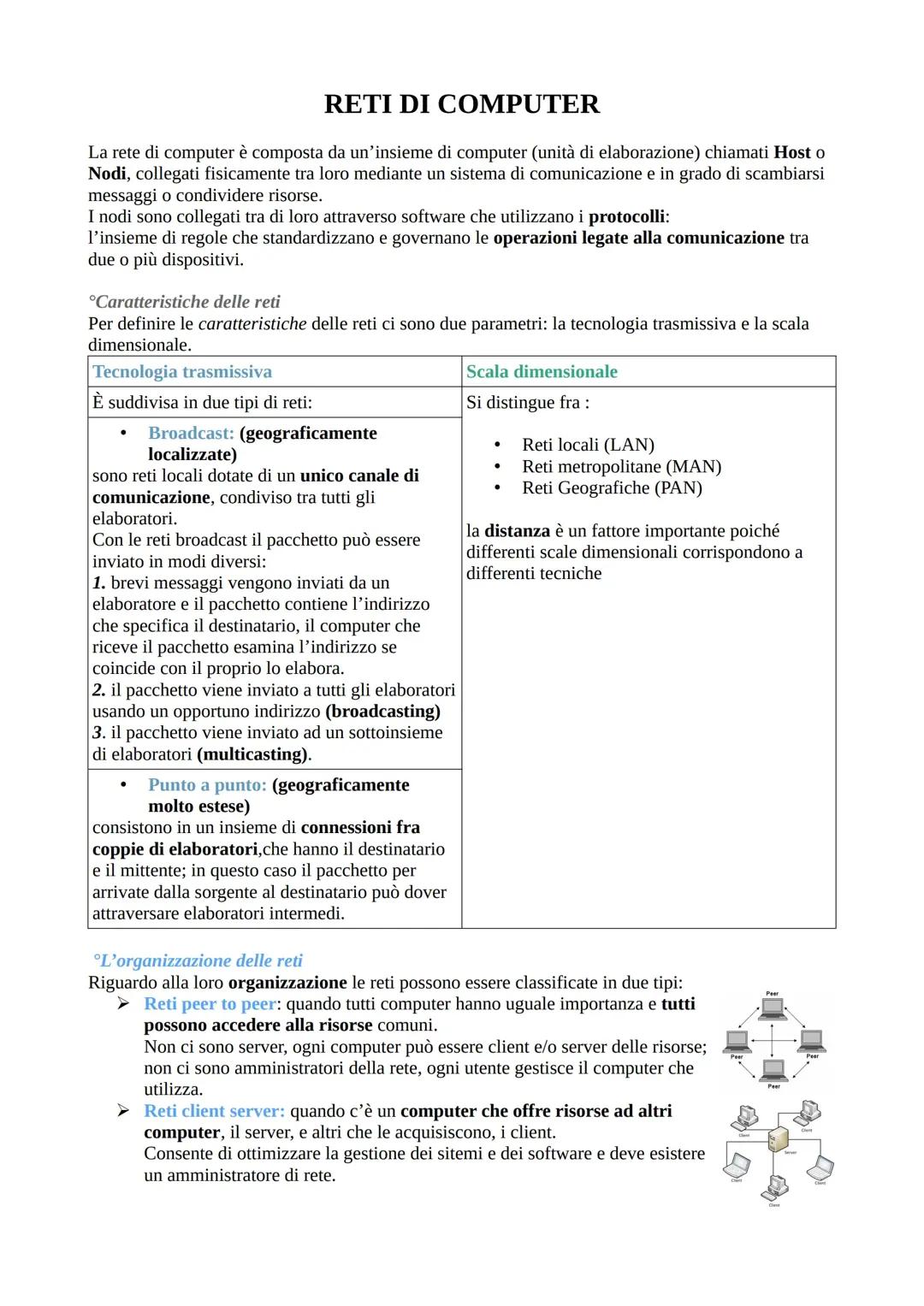 Reti di computer, Struttura delle reti,Iso/Osi, Mezzi trasmissivi TCP/IP, indirizzi internet e DNS