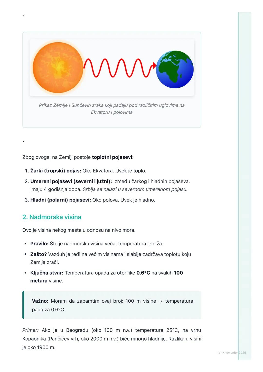 # Klimatski faktori

Šta su klimatski faktori?

Klima nije ista svuda na Zemlji. Na nekim mestima je uvek toplo, a na drugim je
hladno. Klim