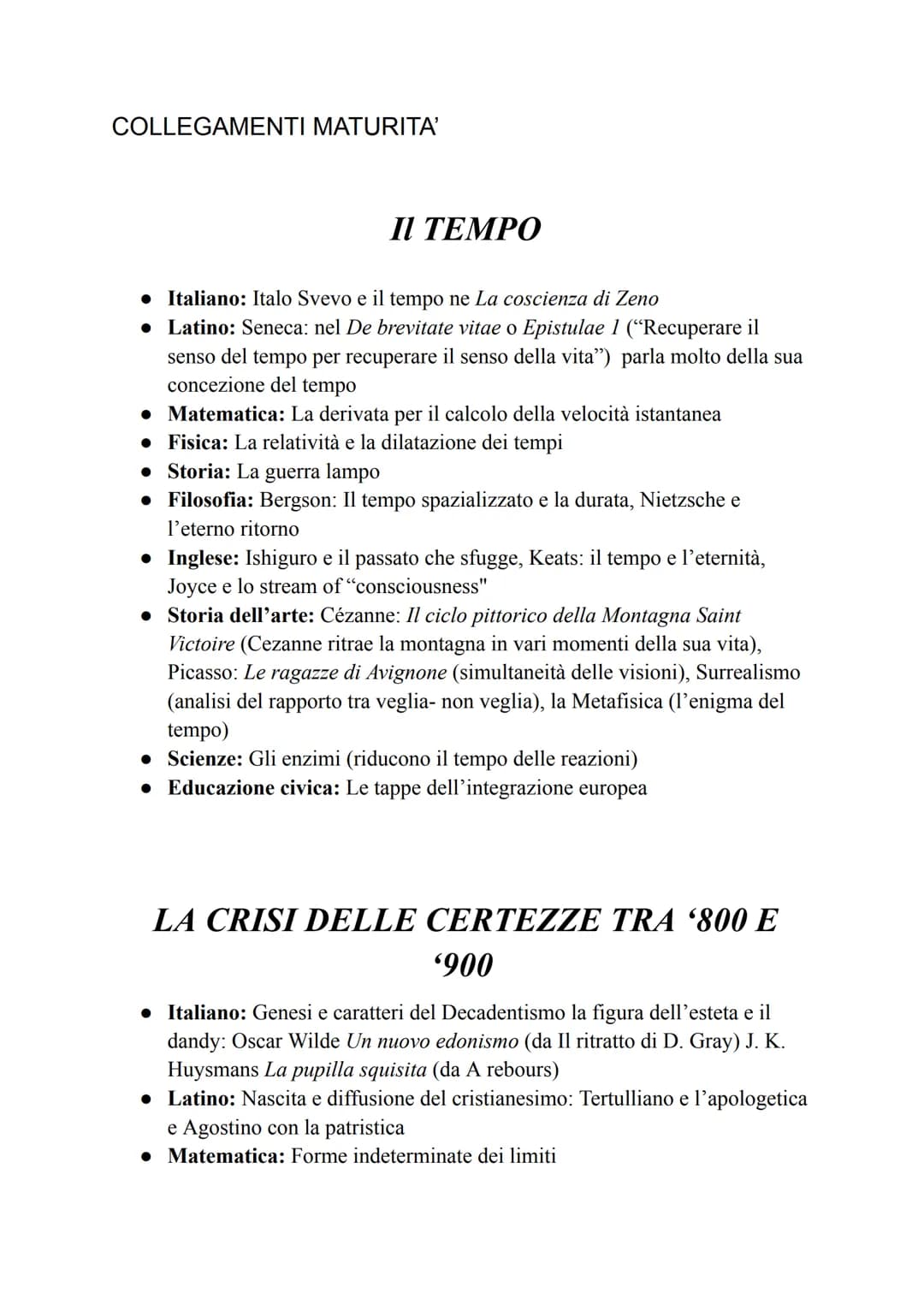 
<h2 id="italiano">Italiano</h2>
<p>Italo Svevo e il concetto del tempo ne La coscienza di Zeno</p>
<h2 id="latino">Latino</h2>
<p>Seneca: n