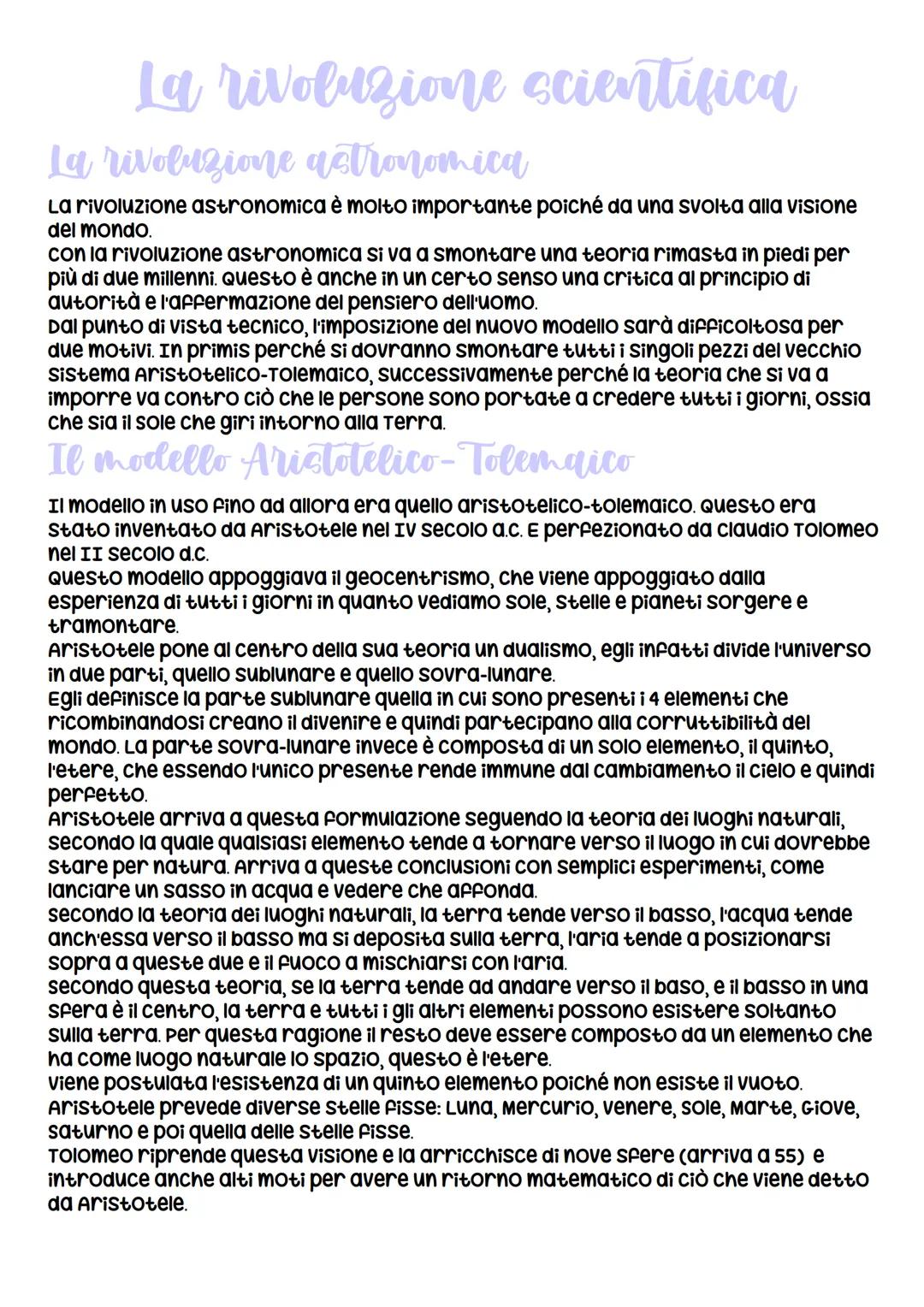 La rivoluzione scientifica
La rivoluzione astronomica
La rivoluzione astronomica è molto importante poiché da una svolta alla visione
del mo