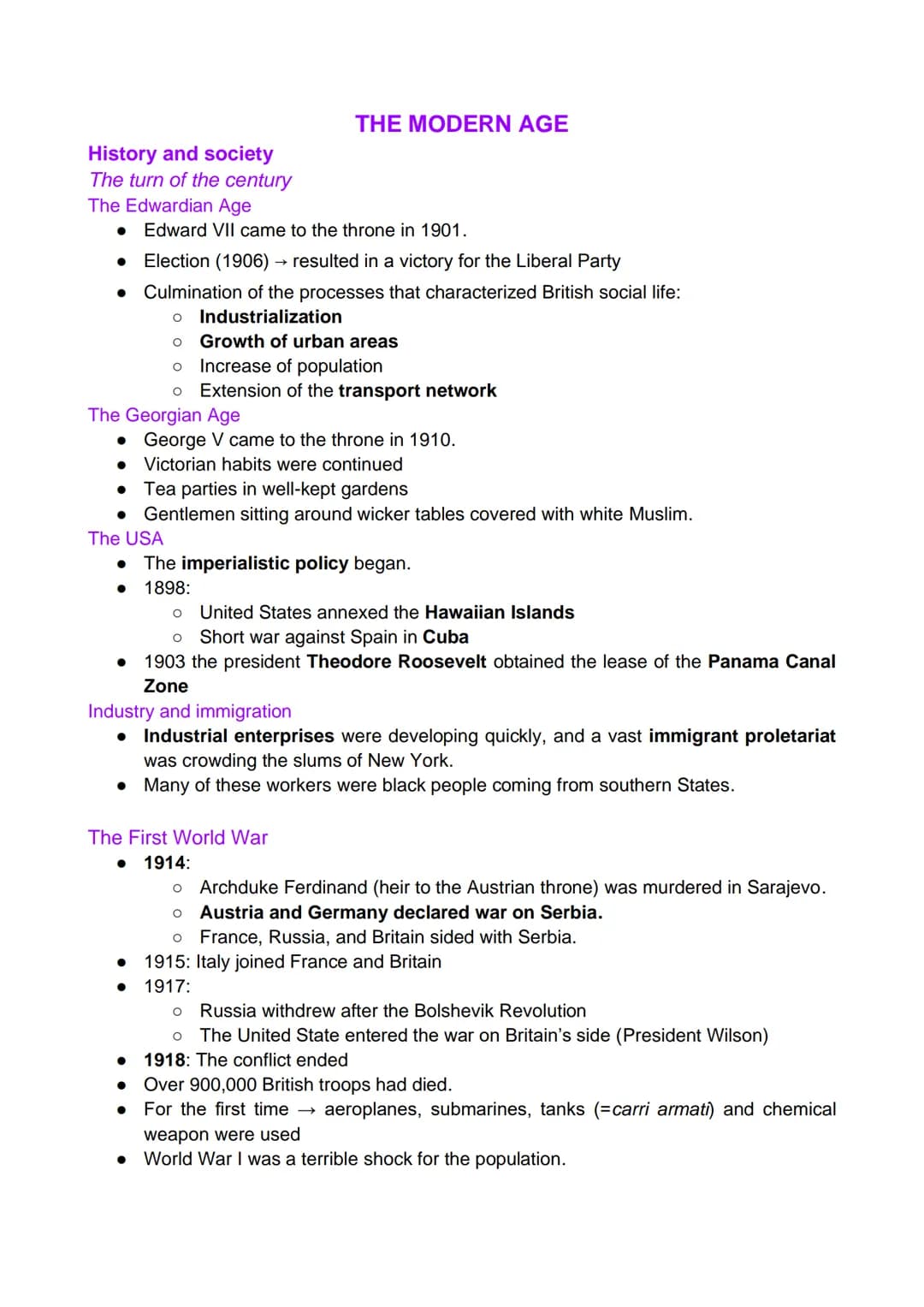 History and society
The turn of the century
The Edwardian Age
• Election (1906) → resulted in a victory for the Liberal Party
Culmination of