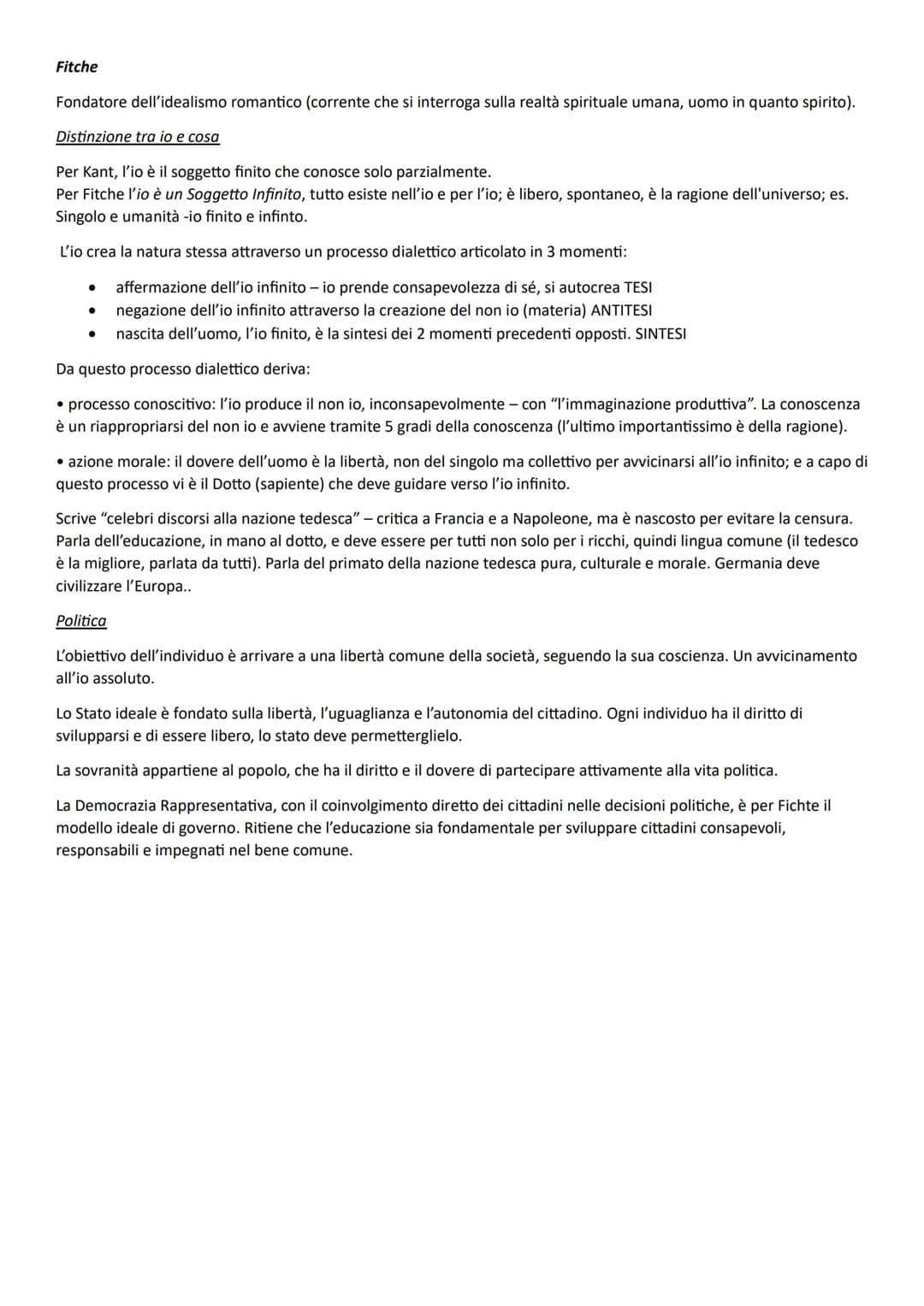 Fitche
Fondatore dell'idealismo romantico (corrente che si interroga sulla realtà spirituale umana, uomo in quanto spirito).
Distinzione tra