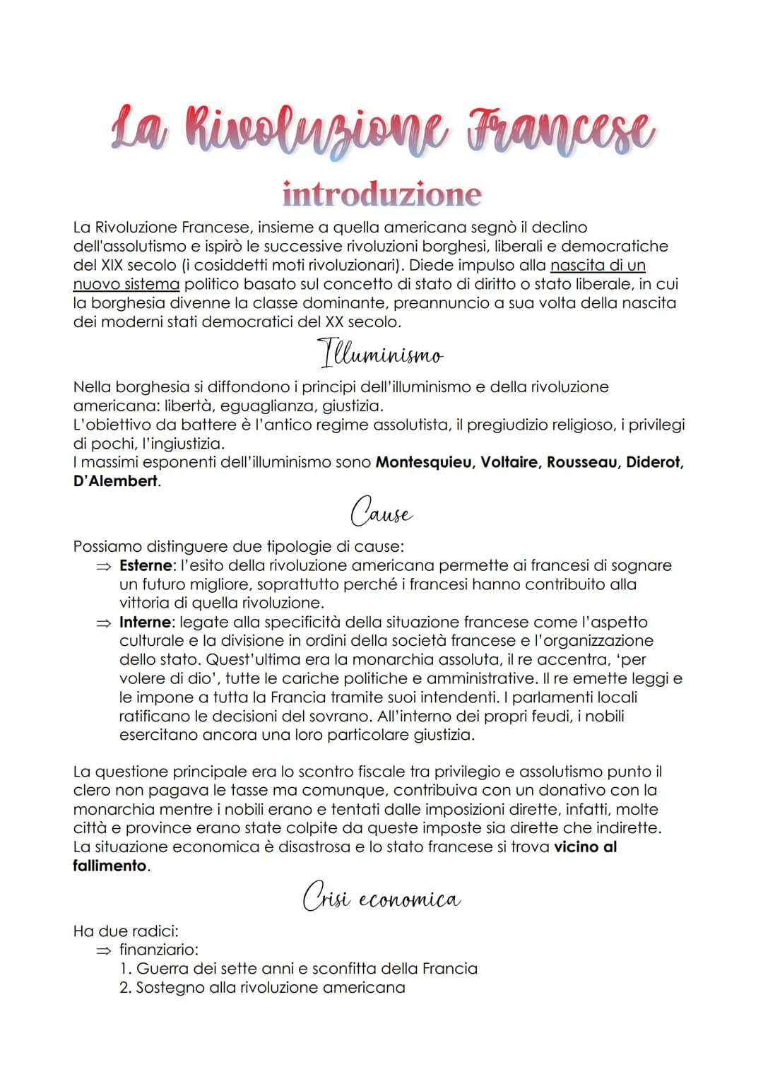 La Rivoluzione Francese
introduzione
La Rivoluzione Francese, insieme a quella americana segnò il declino
dell'assolutismo e ispirò le succe