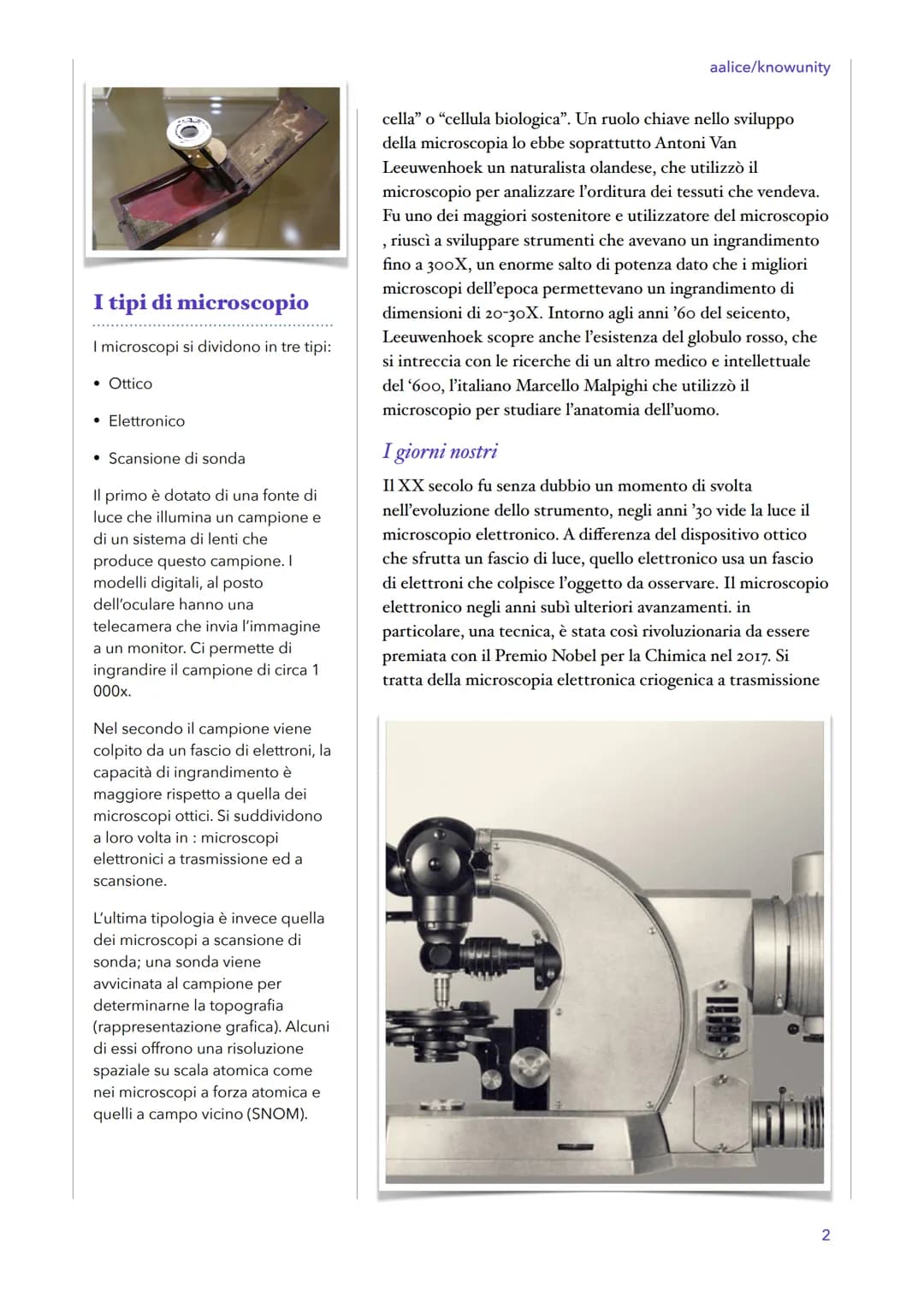 MICROSCOPIO
Cos'è il
microscopio?
Il microscopio è uno strumento
scientifico che consente di
ingrandire o produrre
immagini di oggetti picco