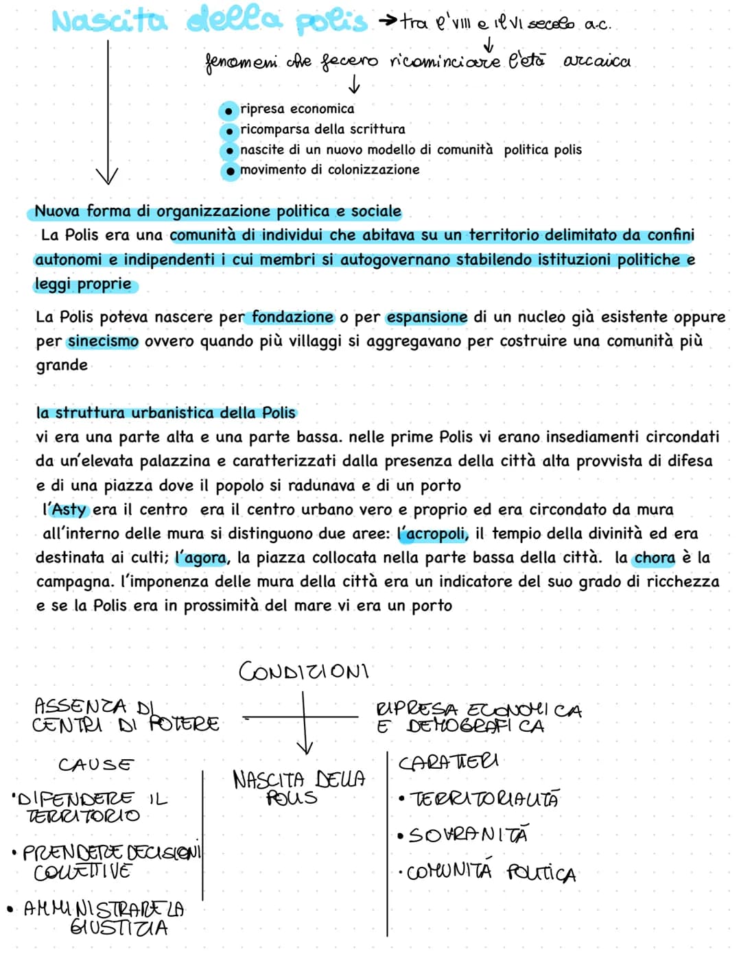 Nascita della polis → tra l'vili e il VI secolo ac.
fenomeni che fecero ricominciare l'età arcaica.
Nuova forma di organizzazione politica e