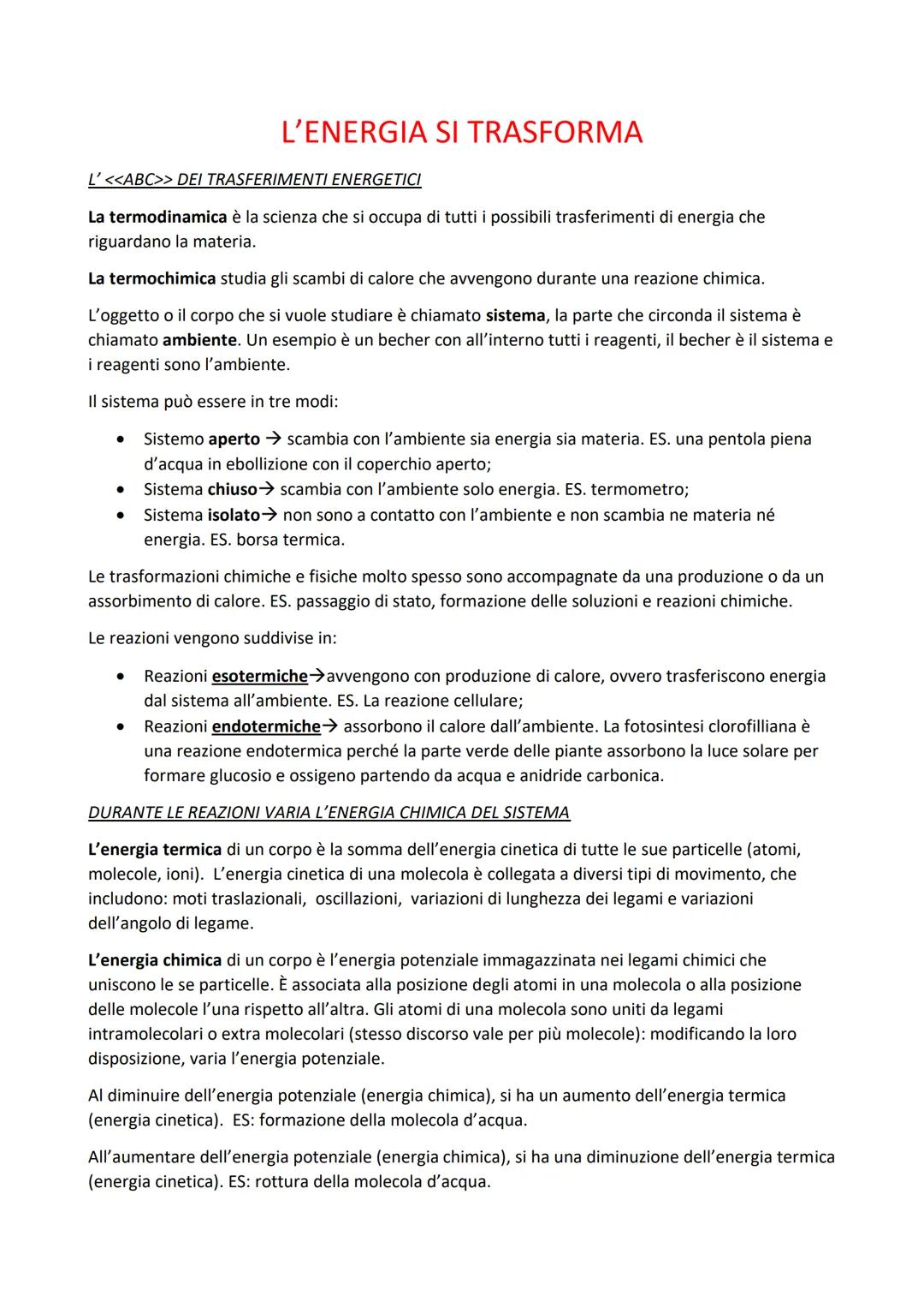 L' <<ABC>> DEI TRASFERIMENTI ENERGETICI
La termodinamica è la scienza che si occupa di tutti i possibili trasferimenti di energia che
riguar