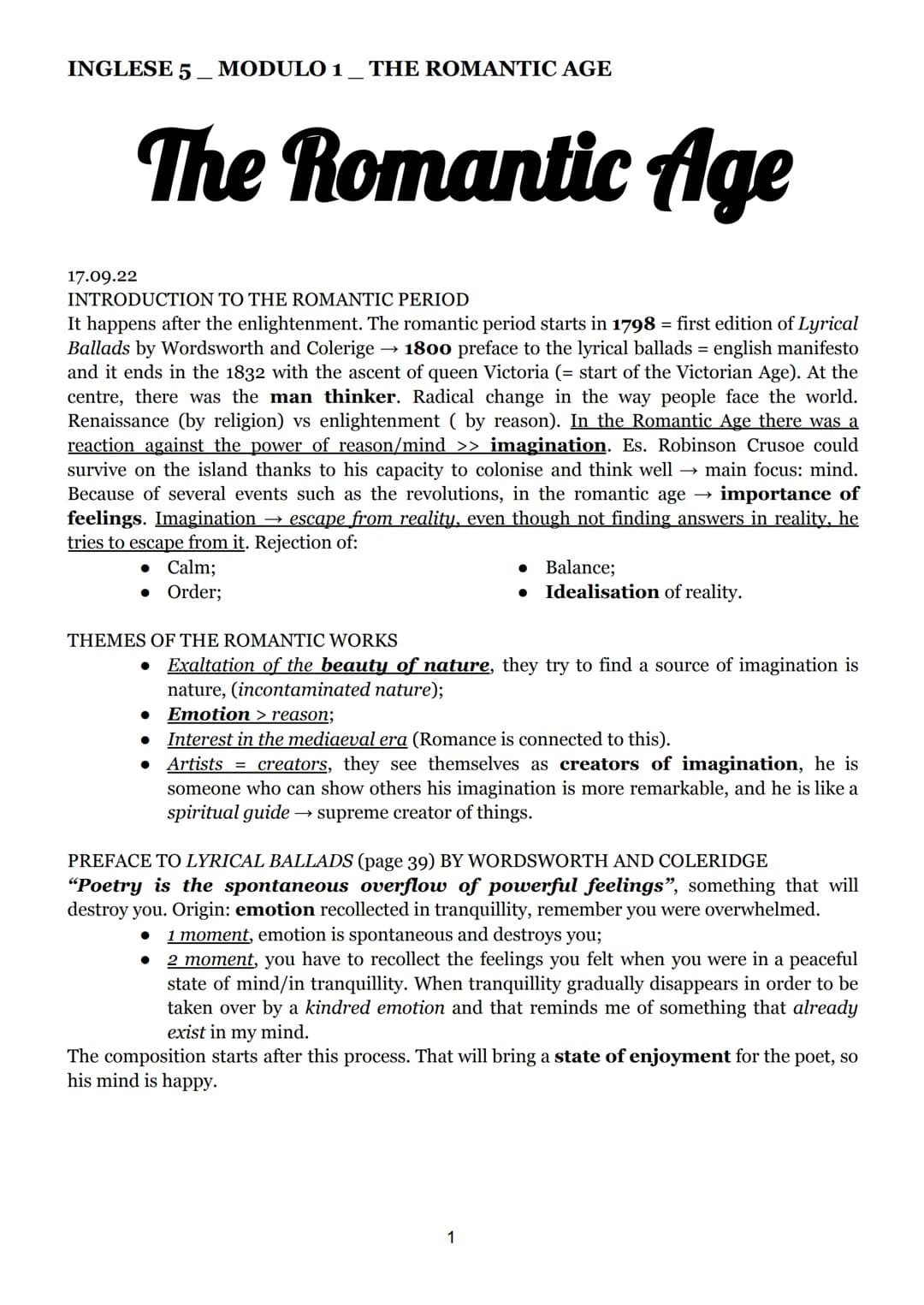 INGLESE 5. MODULO 1 THE ROMANTIC AGE
17.09.22
The Romantic Age
INTRODUCTION TO THE ROMANTIC PERIOD
It happens after the enlightenment. The r