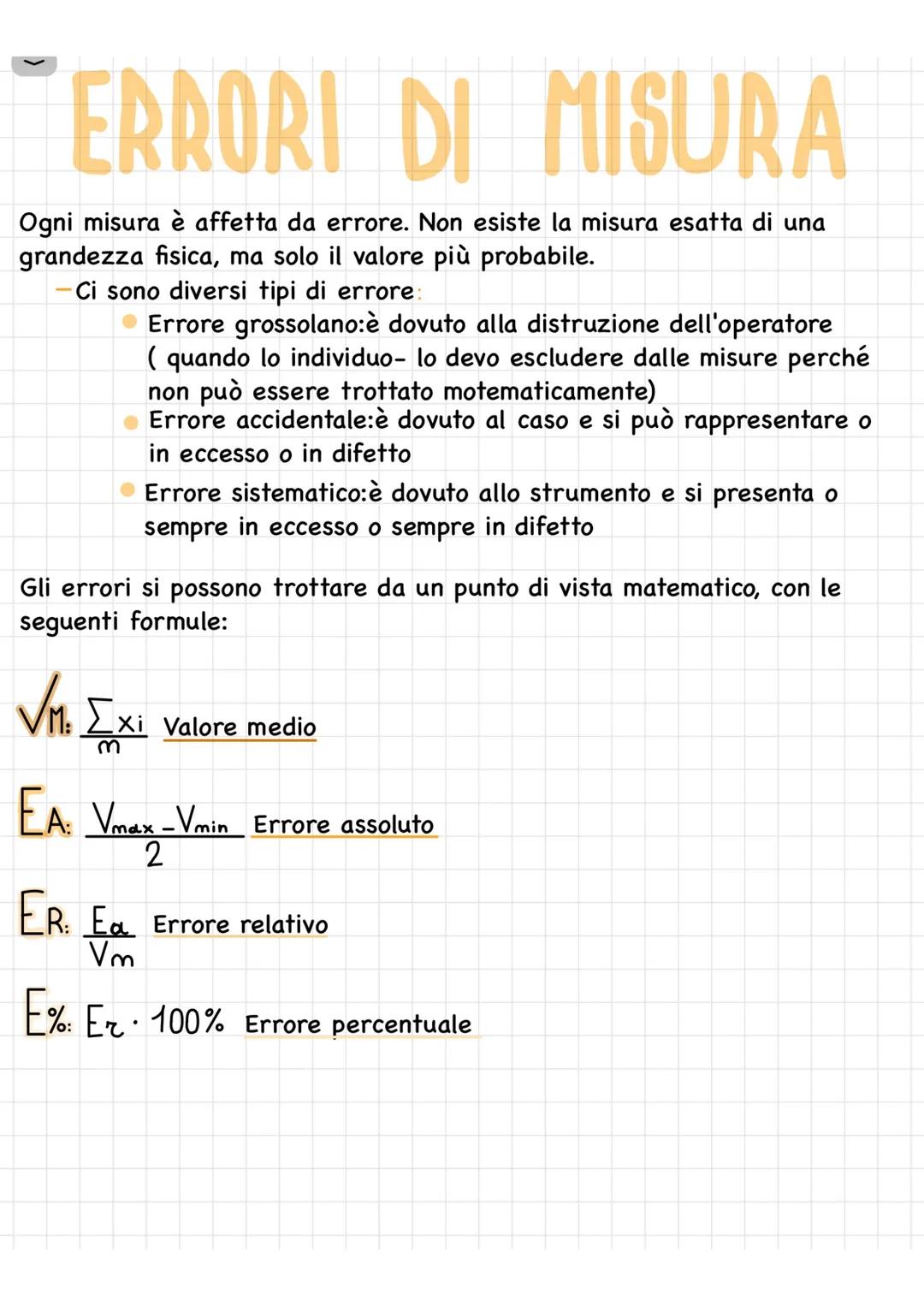 ERRORI DI MISURA
Ogni misura è affetta da errore. Non esiste la misura esatta di una
grandezza fisica, ma solo il valore più probabile.
-Ci 