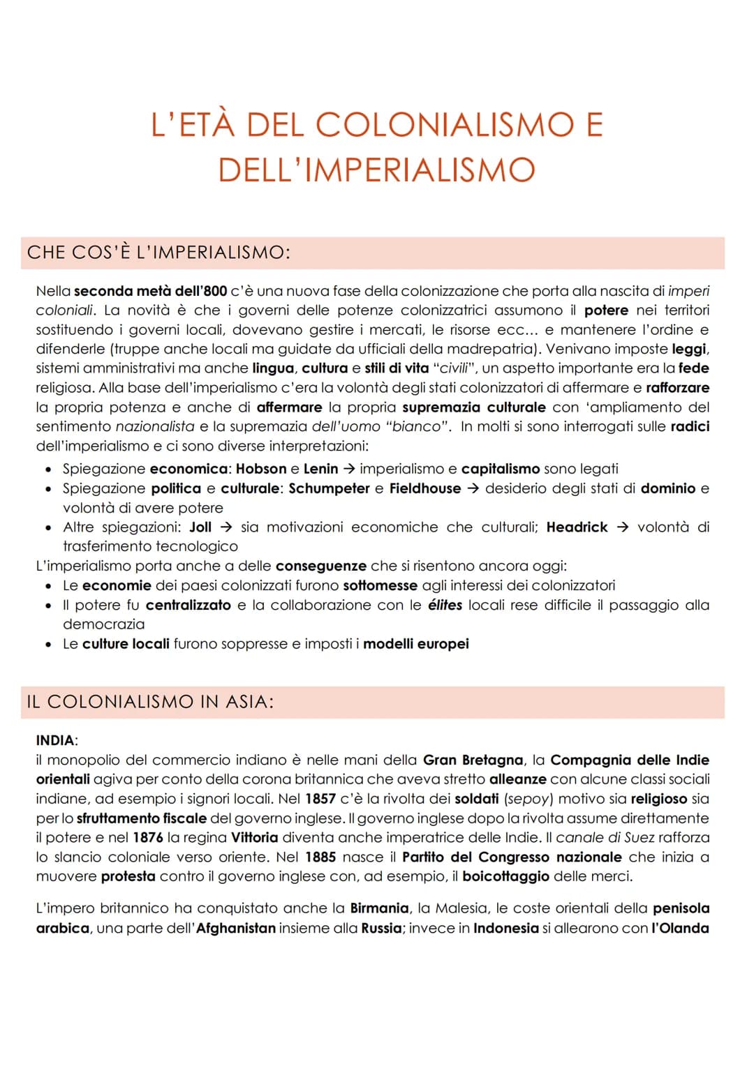 L'ETÀ DEL COLONIALISMO E
CHE COS'È L'IMPERIALISMO:
Nella seconda metà dell'800 c'è una nuova fase della colonizzazione che porta alla nascit