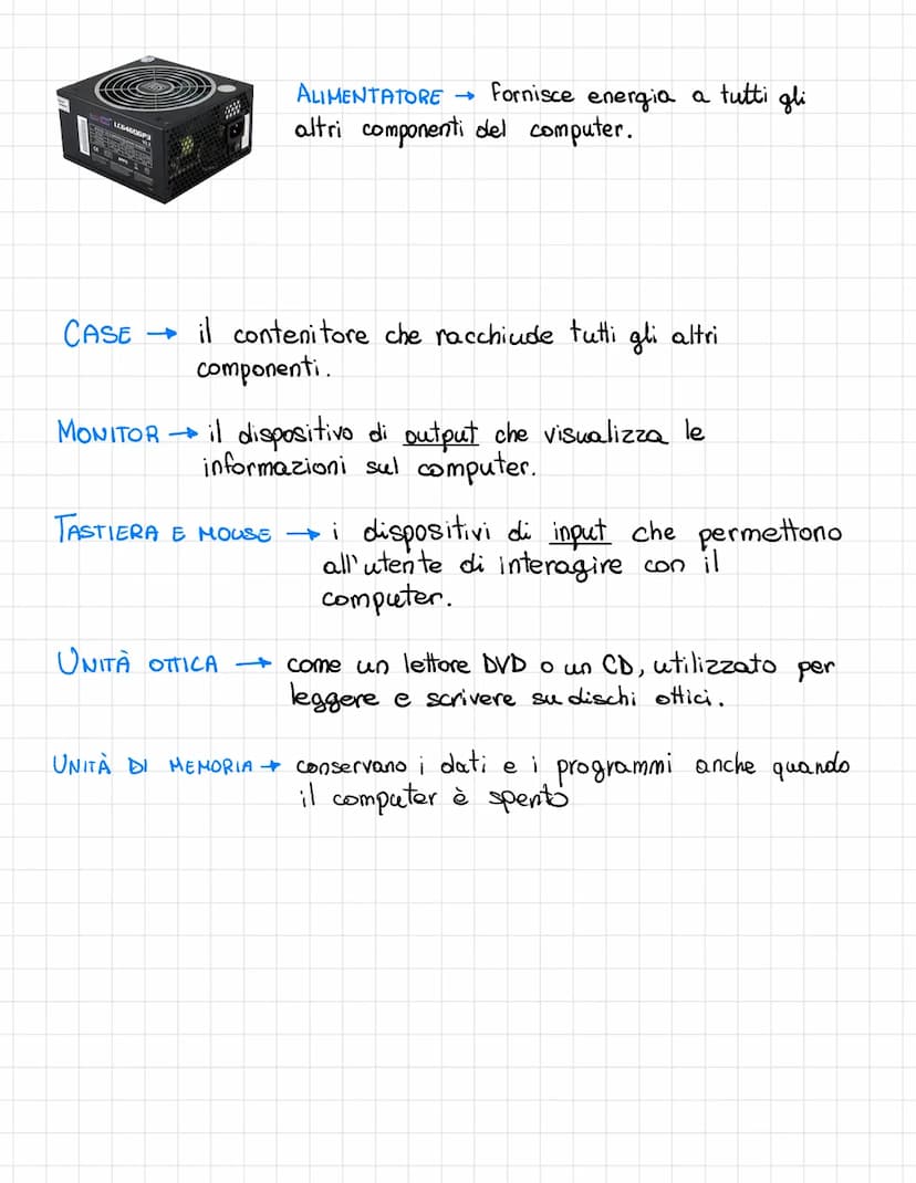 COMPONENTI HARDWARE
HARDWARE: Tutti i dispositivi che formano la struttura
Fisica del computer, tutto ciò che si può vedere e toccare
(tasti