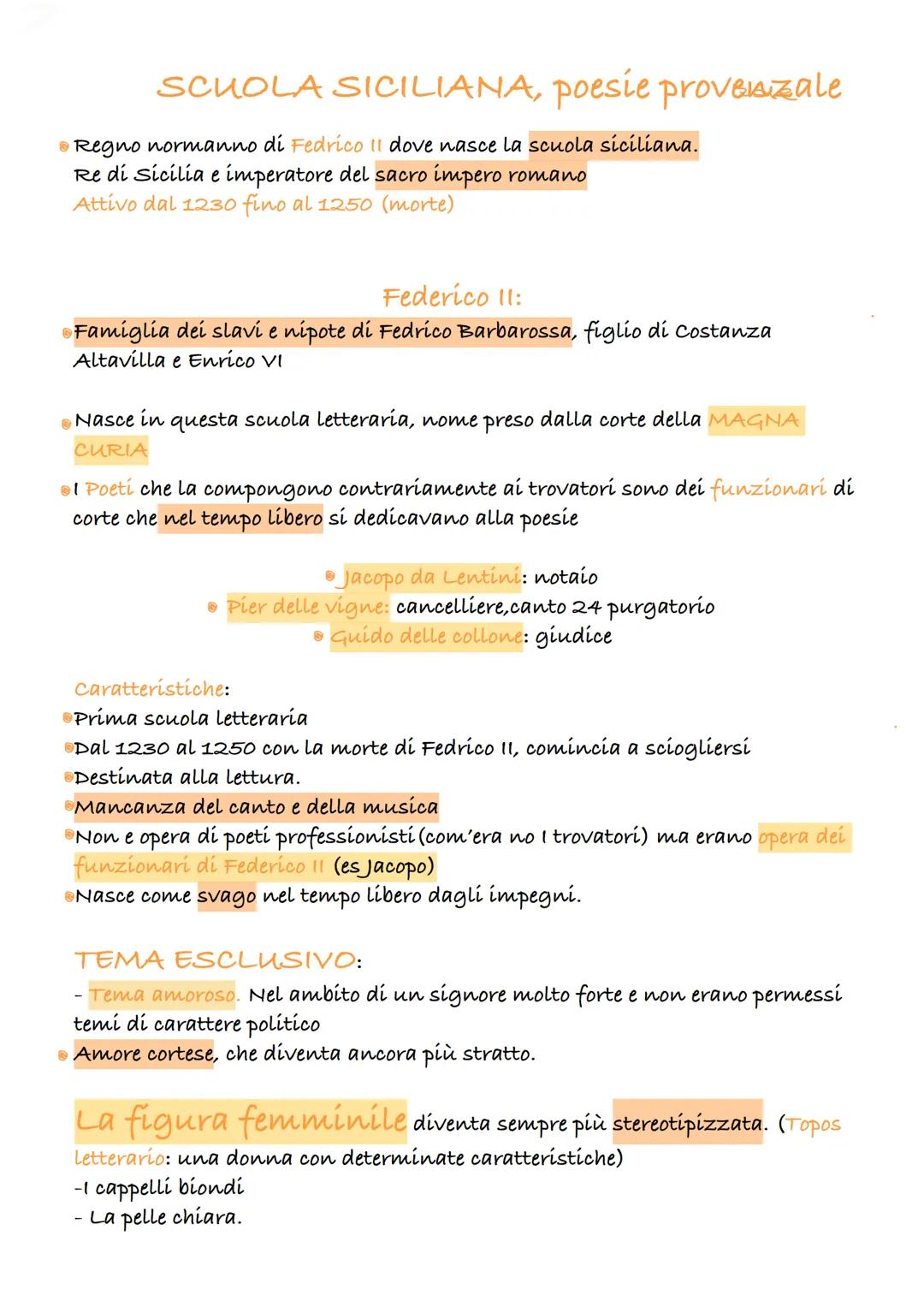 SCUOLA SICILIANA, poesie provenzale
Regno normanno di Fedrico Il dove nasce la scuola siciliana.
Re di Sicilia e imperatore del sacro impero