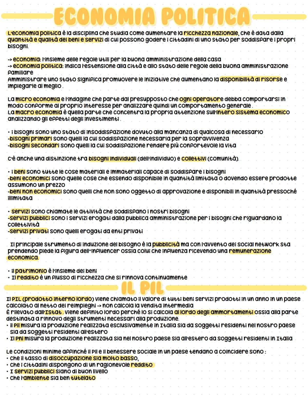 ECONOMIA POLITICA
L'economia politica è la disciplina che studia come aumentare la ricchezza nazionale, che è data dalla
quantità e qualità 