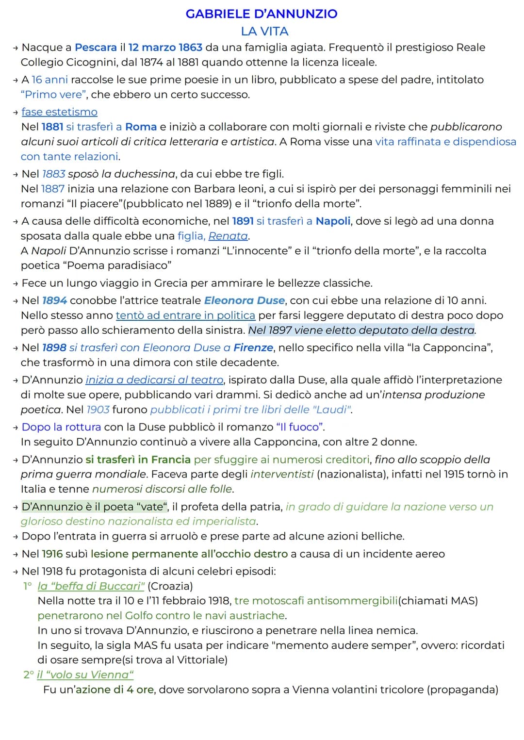 →
GABRIELE D'ANNUNZIO
LA VITA
Nacque a Pescara il 12 marzo 1863 da una famiglia agiata. Frequentò il prestigioso Reale
Collegio Cicognini, d