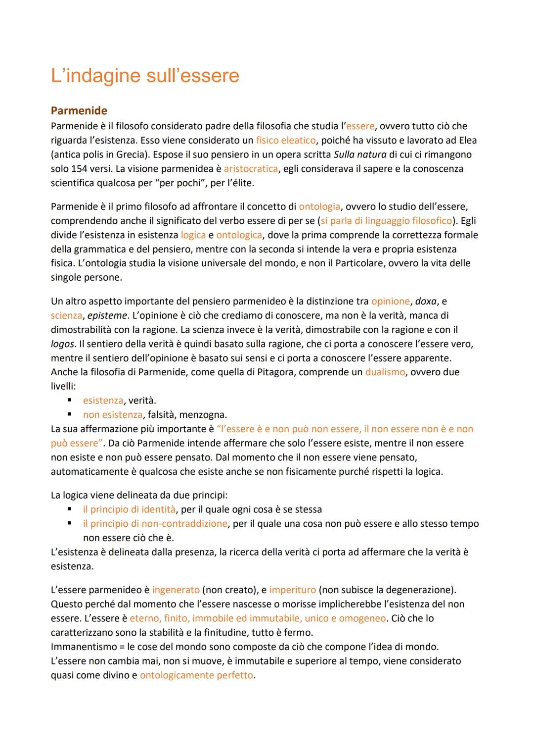 L'indagine sull'essere
Parmenide
Parmenide è il filosofo considerato padre della filosofia che studia l'essere, ovvero tutto ciò che
riguard