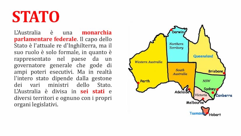AUSTRALIA TERRITORIO
L'Australia si trova nell'emisfero
meridionale, è circondata dall'Oceano
Pacifico e dall'Oceano Indiano.
Può essere div