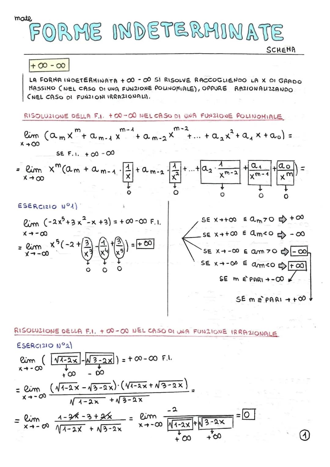 mate
FORME INDETERMINATE
=
+∞-∞
LA FORMA INDETERMINATA +00-00 51 RISOLVE RACCOGLIENDO LA X DI GRADO
MASSIMO (NEL CASO DI UNA FUNZIONE POLINO