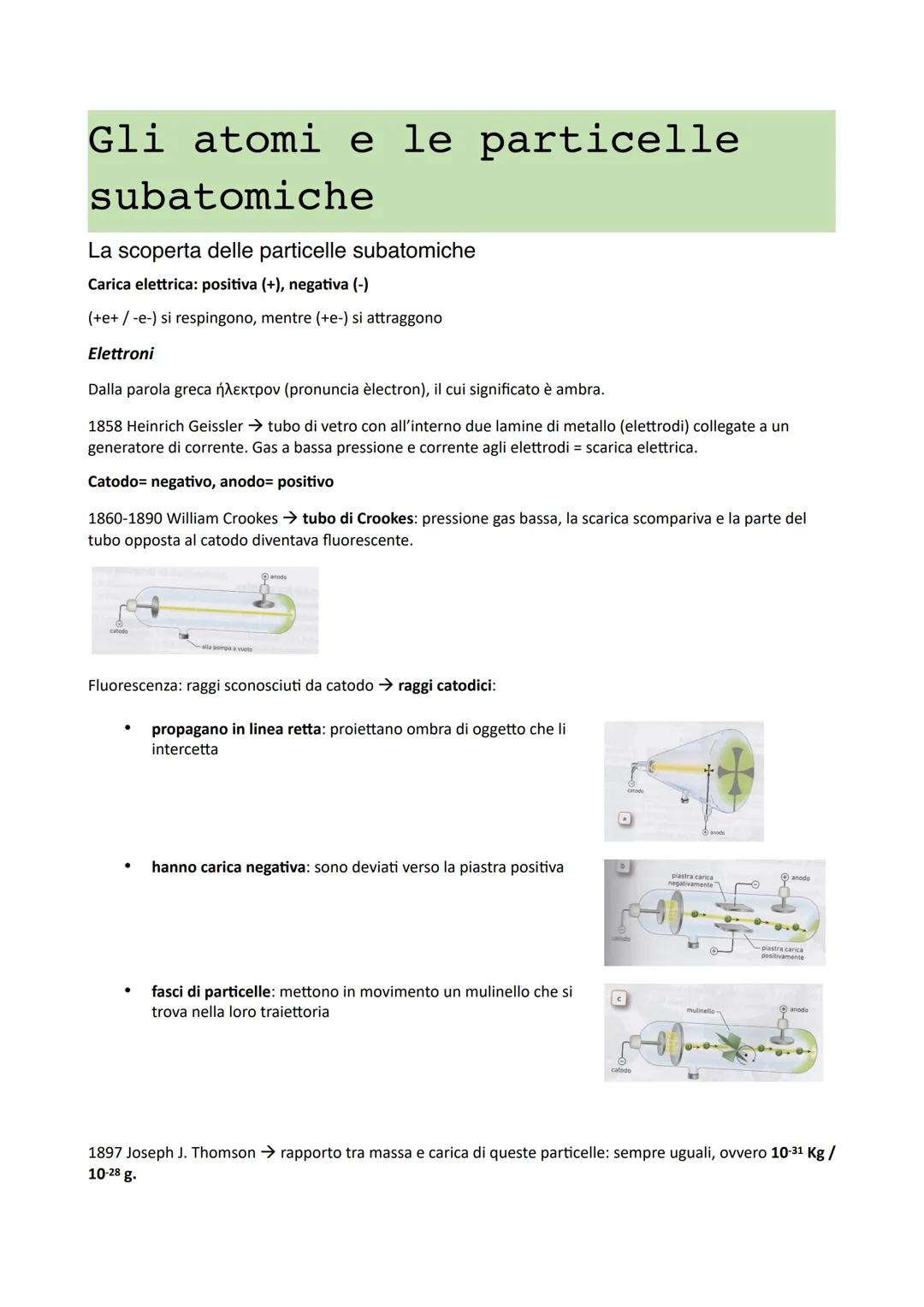 Gli atomi e le particelle
subatomiche
La scoperta delle particelle subatomiche
Carica elettrica: positiva (+), negativa (-)
(+e+/-e-) si res