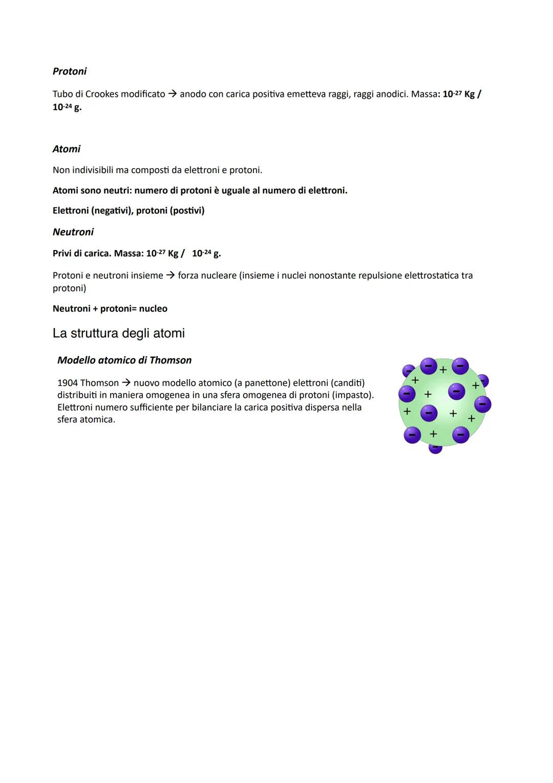 Gli atomi e le particelle
subatomiche
La scoperta delle particelle subatomiche
Carica elettrica: positiva (+), negativa (-)
(+e+/-e-) si res