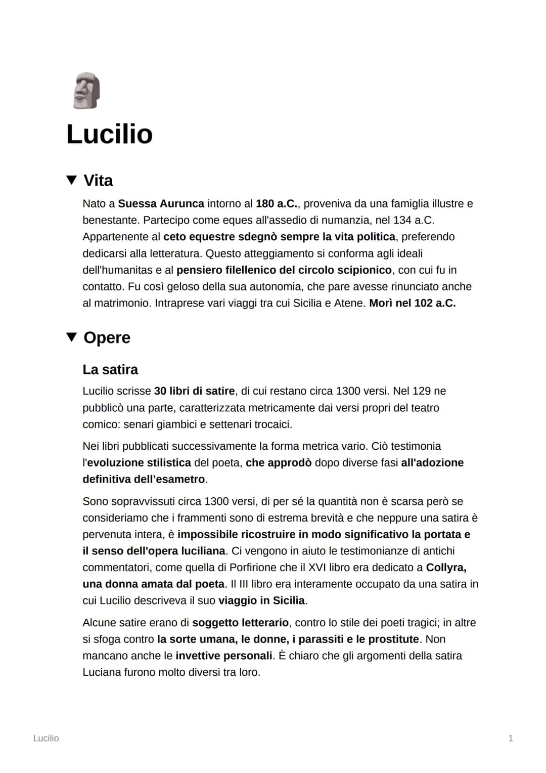 Lucilio
Lucilio
Vita
Nato a Suessa Aurunca intorno al 180 a.C., proveniva da una famiglia illustre e
benestante. Partecipo come eques all'as