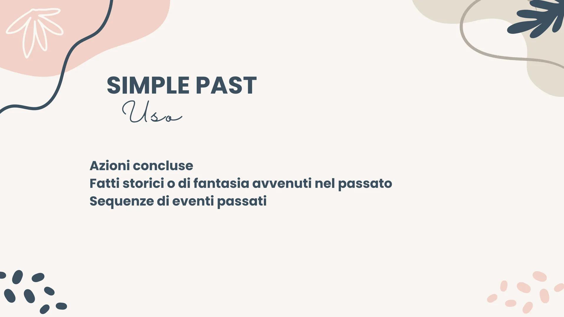 13
Tempi verbali
INGLESE
M PRESENT SIMPLE
Usa
Azioni abituali nel presente
Fatti scientifici o sempre veri
Orari dei servizi pubblici
Narrar