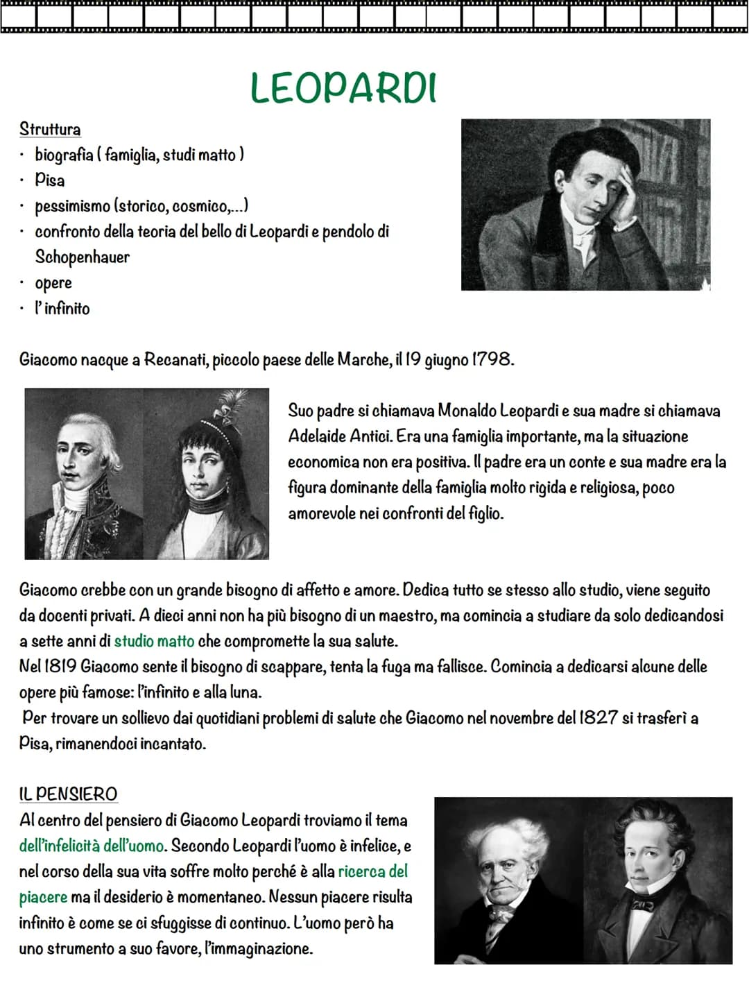 Struttura
biografia ( famiglia, studi matto)
· Pisa
.
.
LEOPARDI
pessimismo (storico, cosmico,...)
confronto della teoria del bello di Leopa