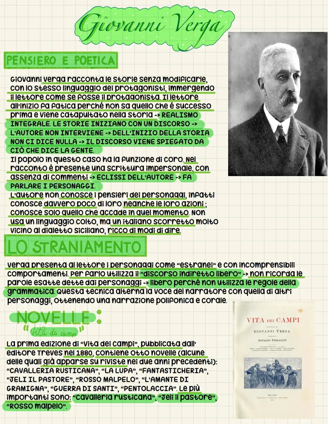 Giovanni Verga
PENSIERO E POETICA
Giovanni verga racconta le storie senza modificarle,
con lo stesso linguaggio dei protagonisti, immergendo