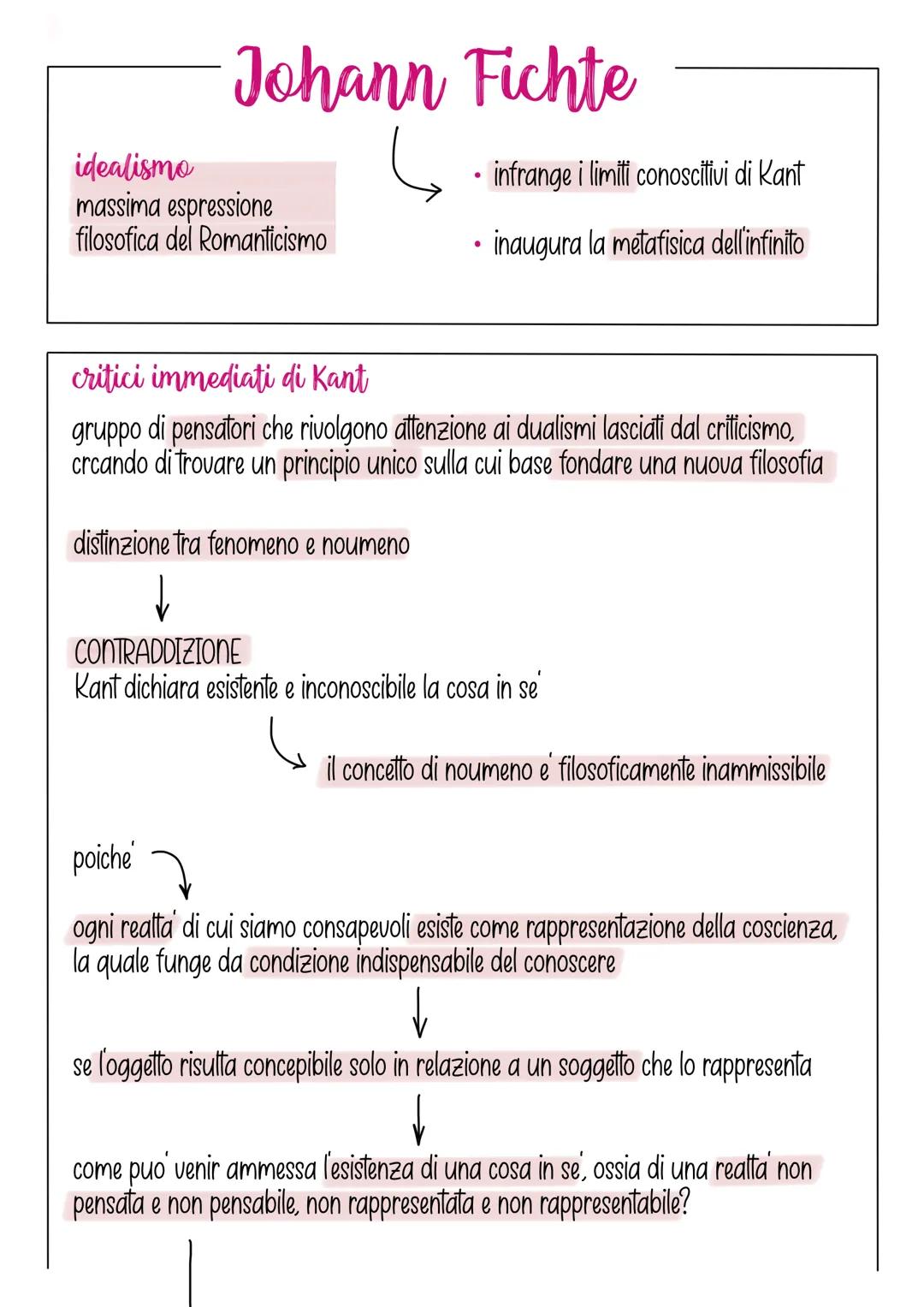 
<p>Johann Fichte è considerato la massima espressione filosofica del Romanticismo. Egli infrange i limiti conoscitivi posti da Kant e inaug