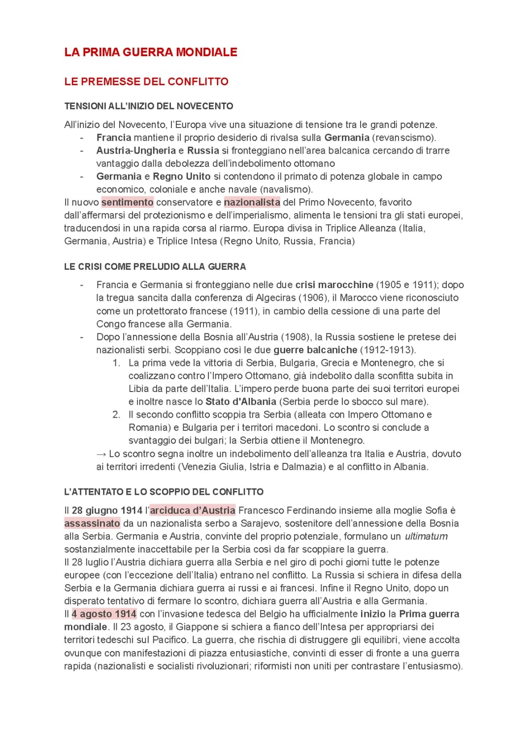 La Prima Guerra Mondiale 
