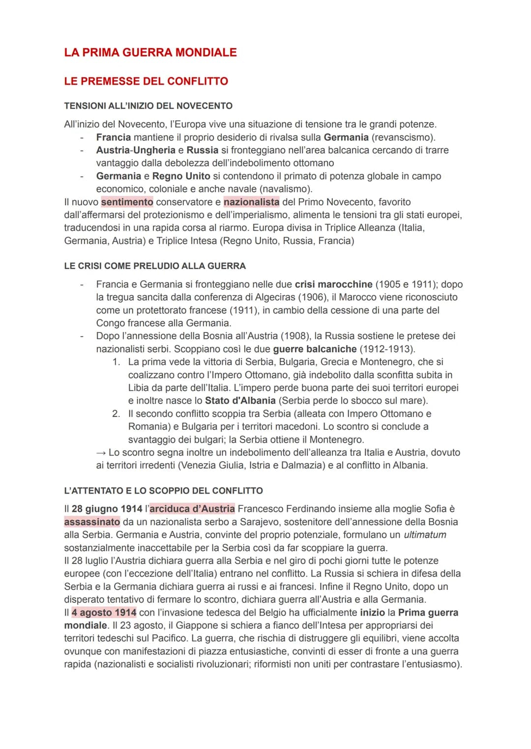 LA PRIMA GUERRA MONDIALE
LE PREMESSE DEL CONFLITTO
TENSIONI ALL'INIZIO DEL NOVECENTO
All'inizio del Novecento, l'Europa vive una situazione 
