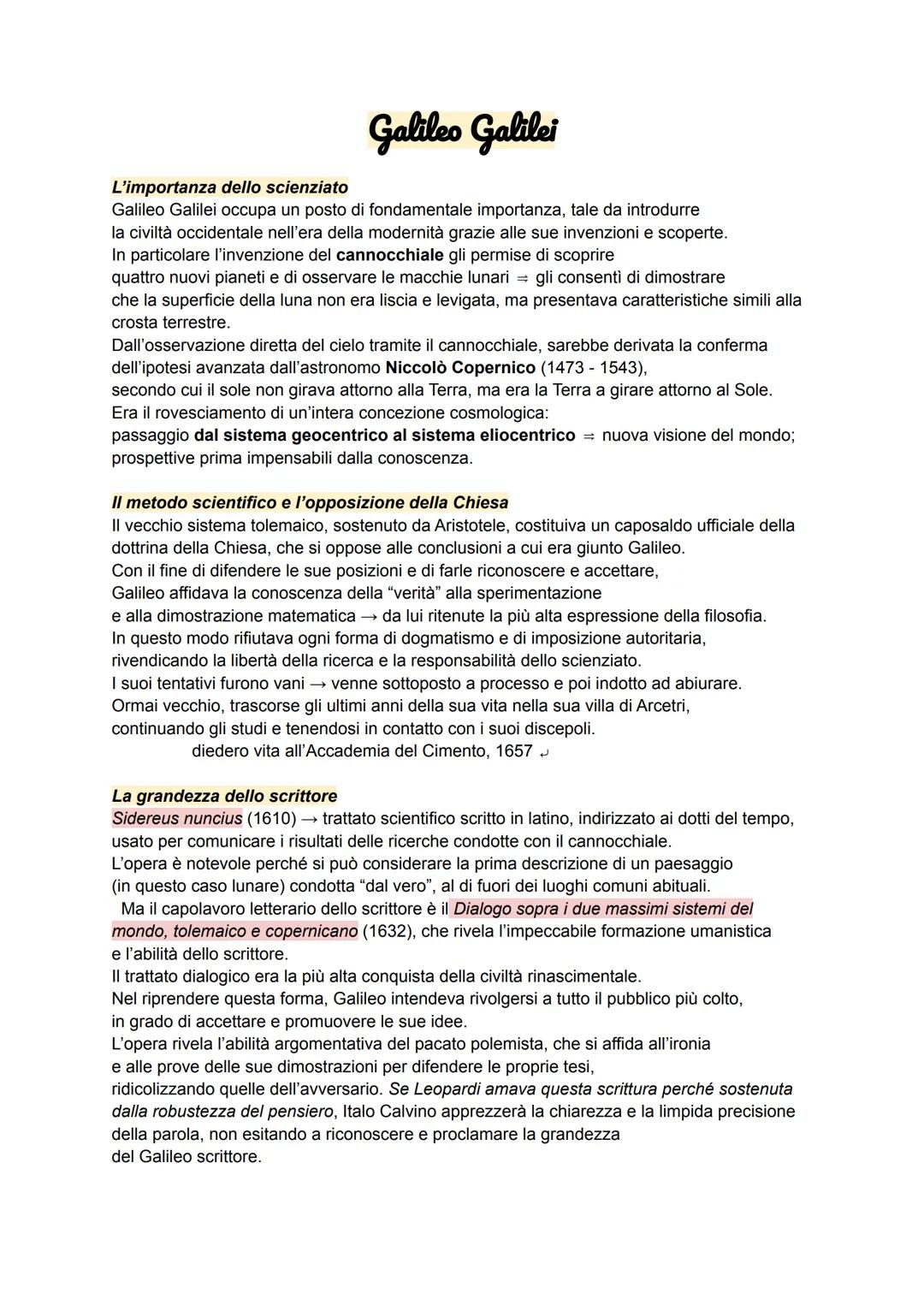 Galileo Galilei
L'importanza dello scienziato
Galileo Galilei occupa un posto di fondamentale importanza, tale da introdurre
la civiltà occi