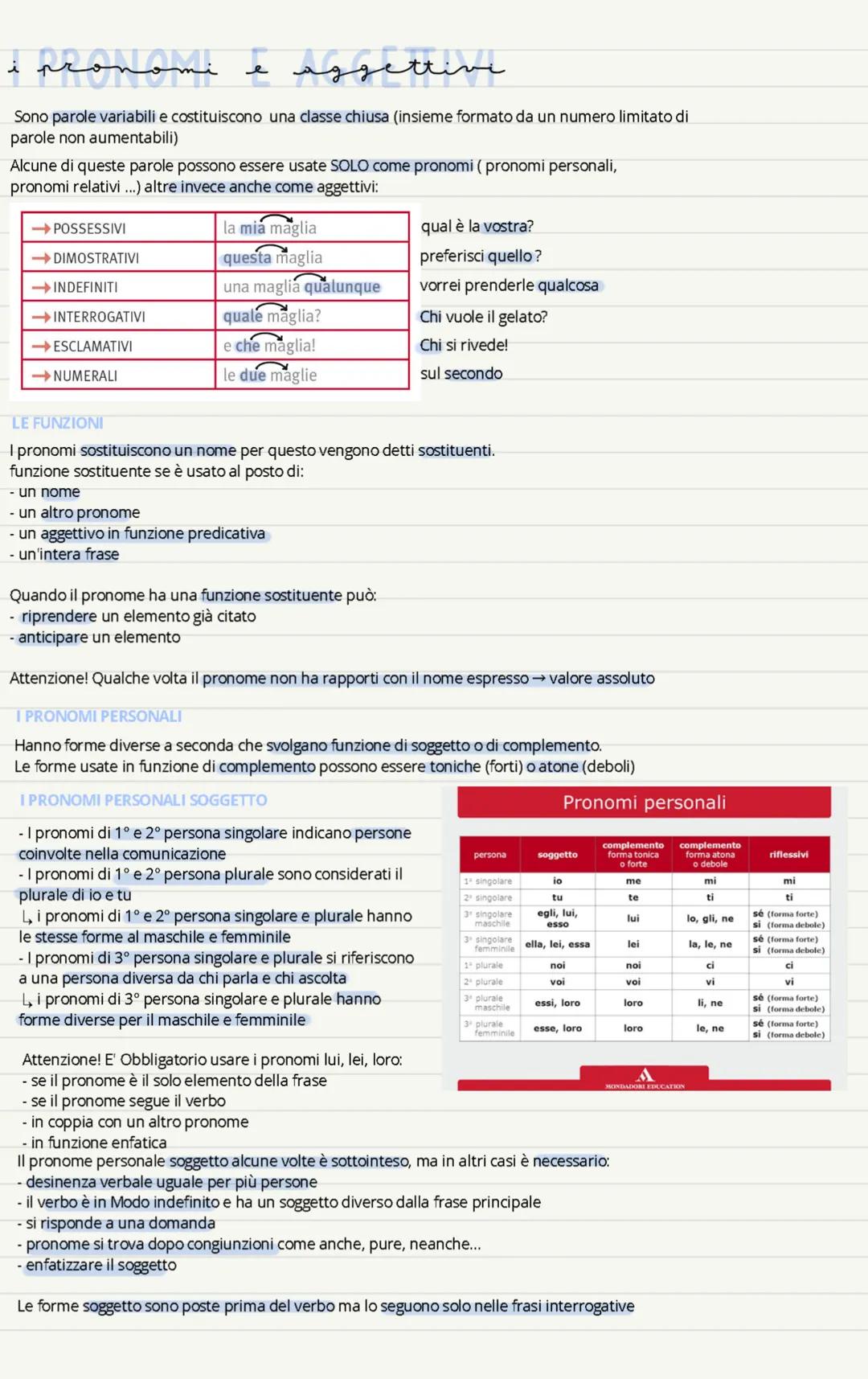 i pronomi
gettive
Sono parole variabili e costituiscono una classe chiusa (insieme formato da un numero limitato di
parole non aumentabili)
