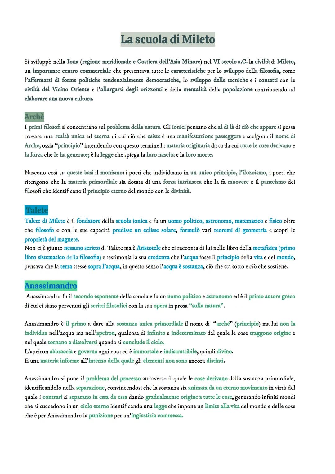 La scuola di Mileto
Si sviluppò nella Iona (regione meridionale e Costiera dell'Asia Minore) nel VI secolo a.C. la civiltà di Mileto,
un imp