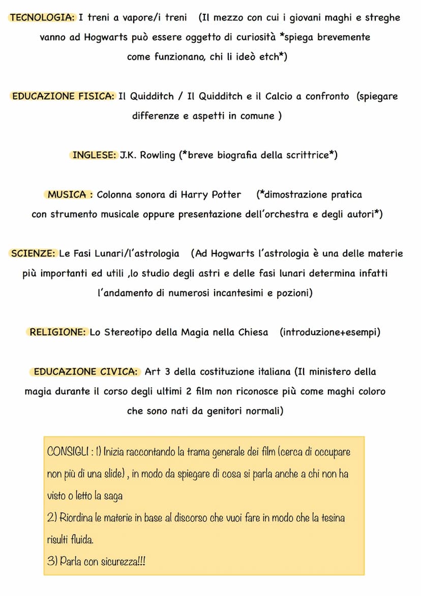 Harry Potter
Collegamenti tesina terza media
Guida per 12 MATERIE non in ordine
ITALIANO: Il Genere Fantasy (Harry Potter é infatti uno dei 