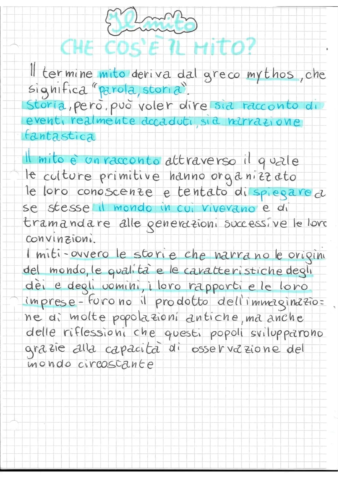 Hom
CHE COS'È IL Mito?
Il termine mito deriva dal greco mythos, che
significa "Parola, storia".
Storia, però può voler dive sia racconto di
