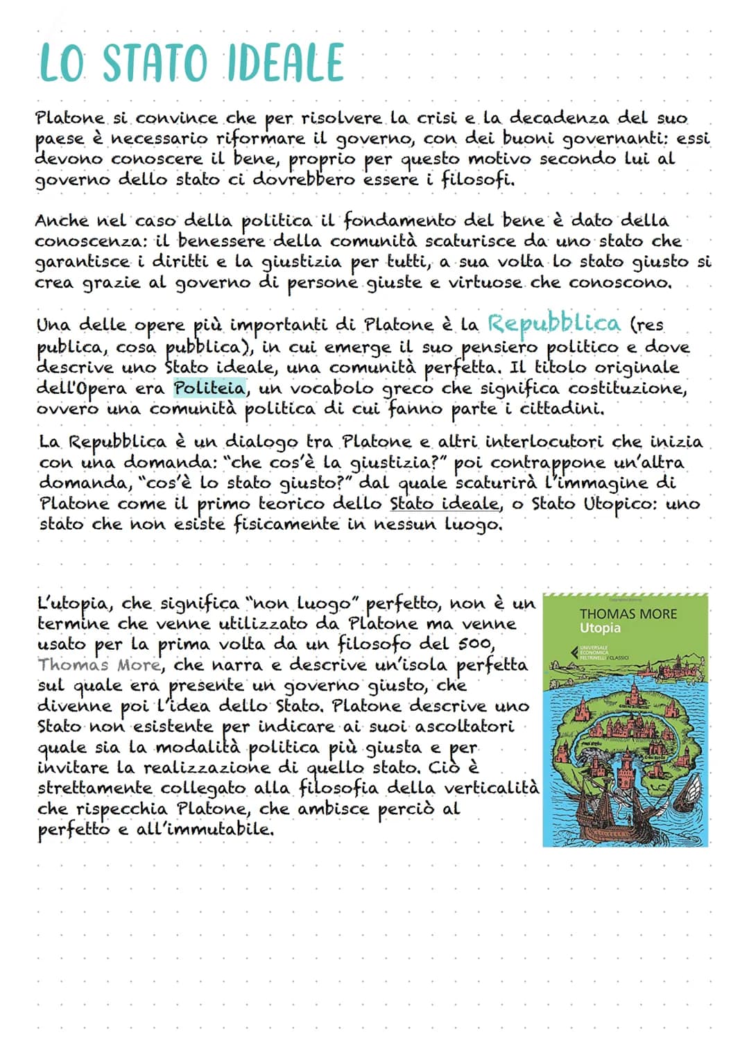 LO STATO IDEALE
Platone si convince che per risolvere la crisi e la decadenza del suo
paese è necessario riformare il governo, con dei buoni
