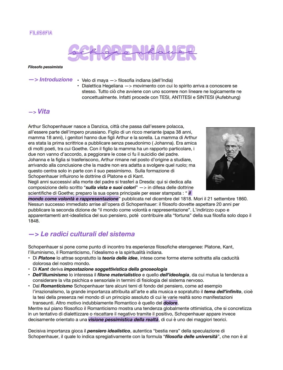 
<p>Arthur Schopenhauer nasce a Danzica, nel 1848. Figlio di un ricco mercante, sua madre era amica di molti poeti, tra cui Goethe. Dopo il 