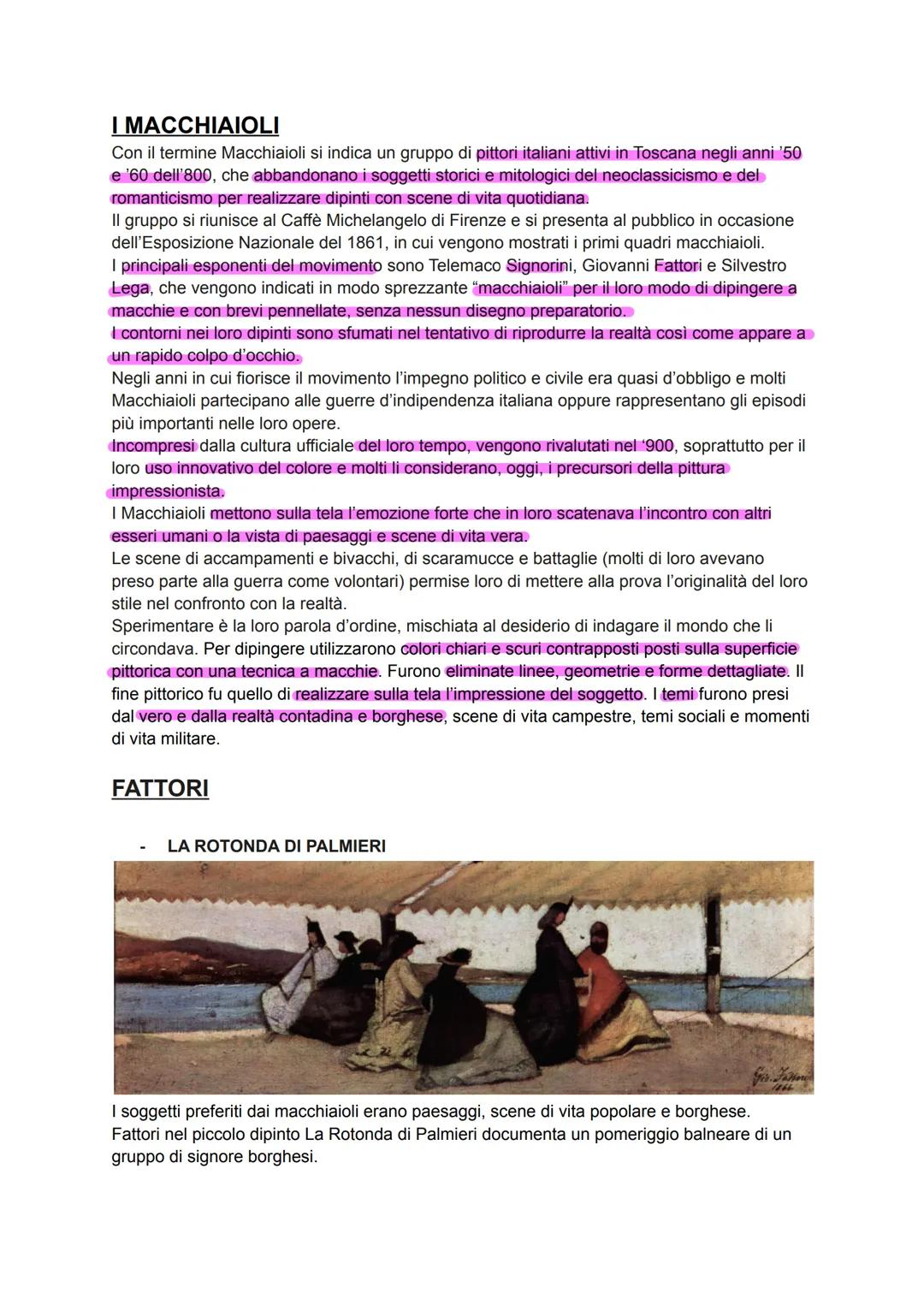 # I MACCHIAIOLI
Con il termine Macchiaioli si indica un gruppo di pittori italiani attivi in Toscana negli anni '50
e '60 dell'800, che abba