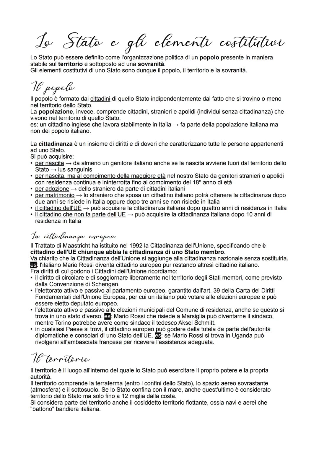 To
Stato e gli elementi costitutivi
Lo Stato può essere definito come l'organizzazione politica di un popolo presente in maniera
stabile sul