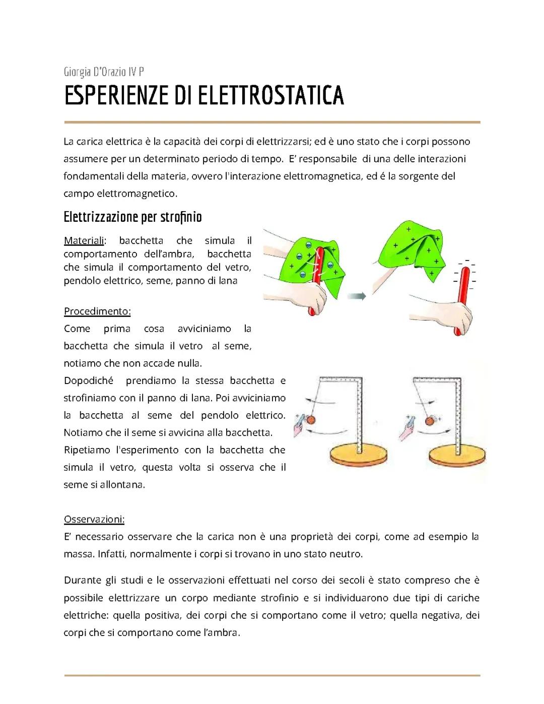 Relazione laboratorio di fisica: ELETTROSTATICA