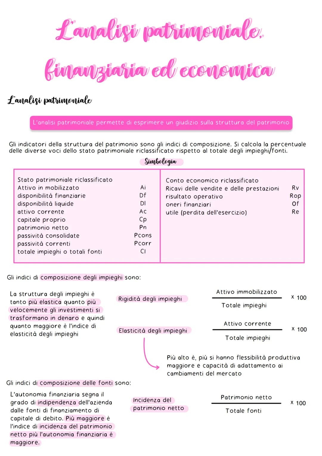 L'analisi patrimoniale.
finanziaria ed economica
L'analisi patrimoniale
L'analisi patrimoniale permette di esprimere un giudizio sulla strut