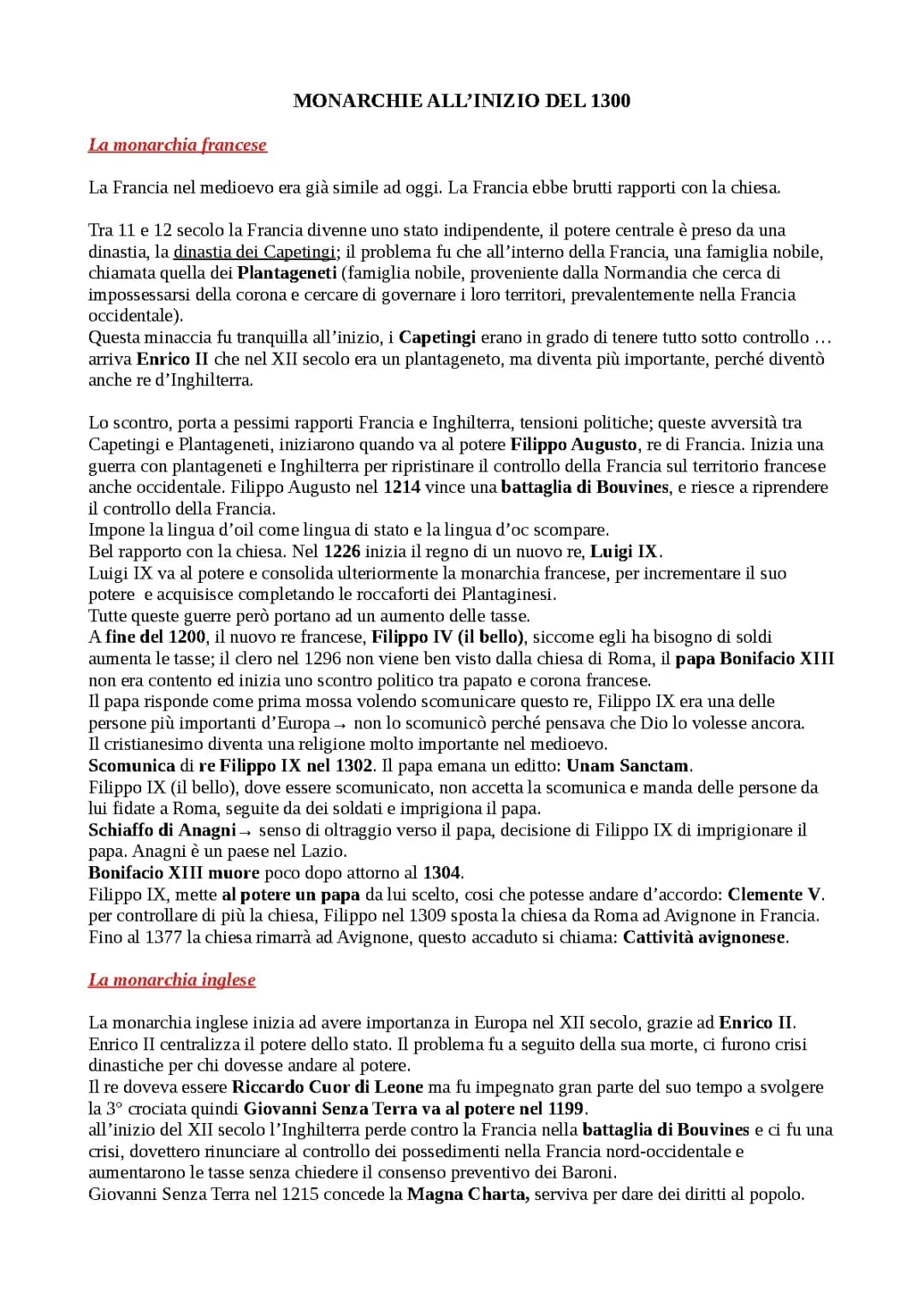 Monarchie all’inizio del 1300