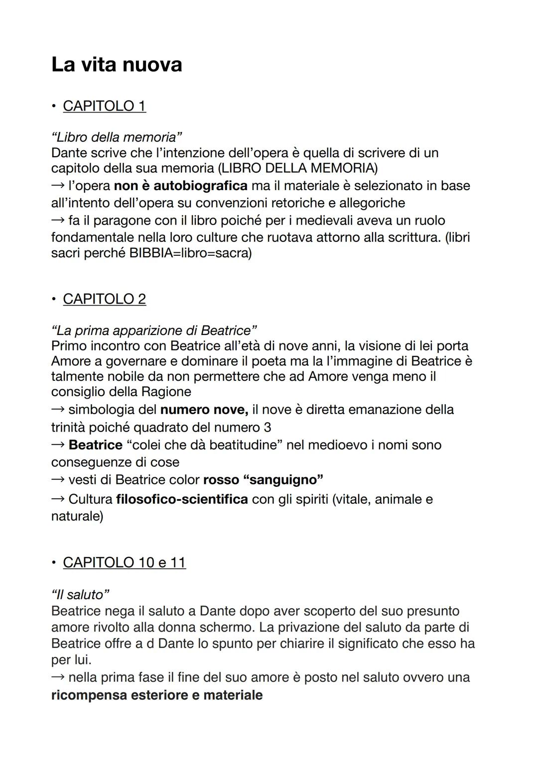 La vita nuova
CAPITOLO 1
"Libro della memoria"
Dante scrive che l'intenzione dell'opera è quella di scrivere di un
capitolo della sua memori