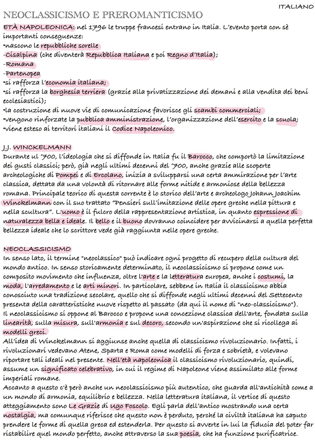 Neoclassicismo, Foscolo, Romanticismo e Manzoni
