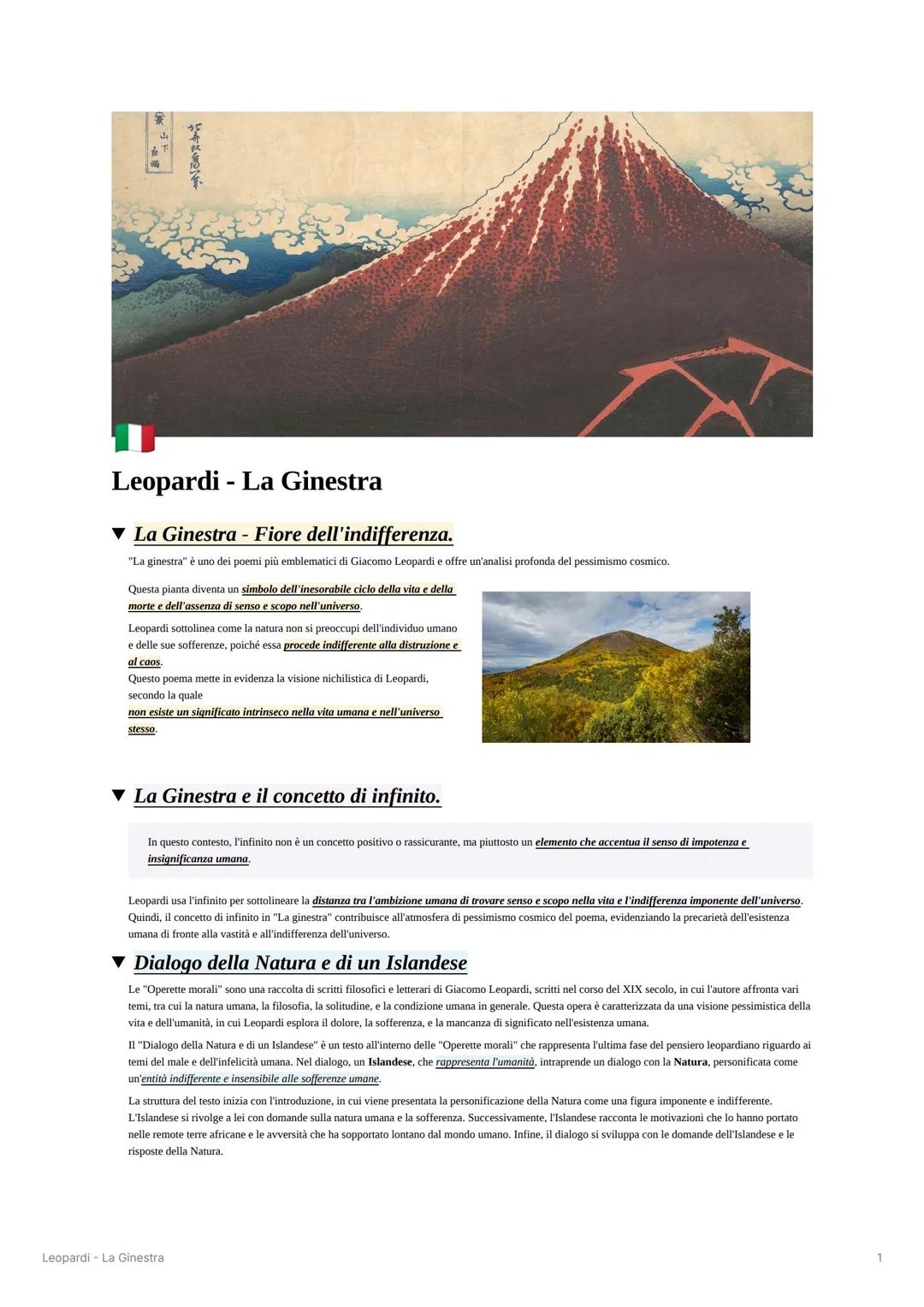 Leopardi - La Ginestra

▼ La Ginestra - Fiore dell'indifferenza.

"La ginestra" è uno dei poemi più emblematici di Giacomo Leopardi e offre 