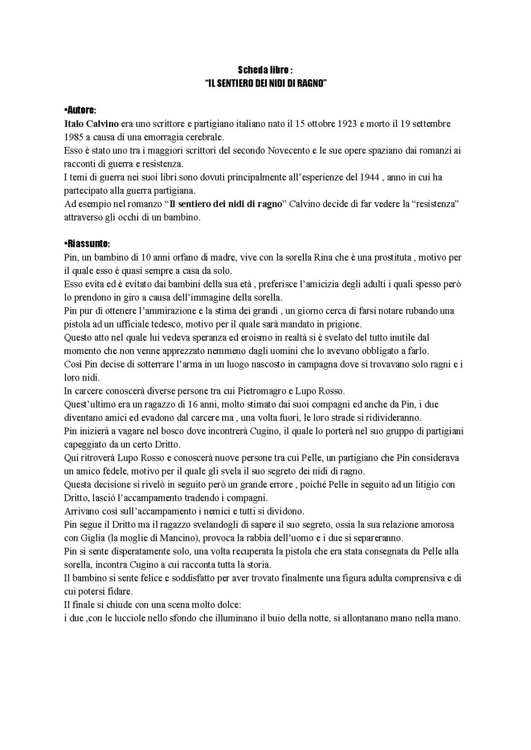 Scheda libro: il sentiero dei nidi di ragno 