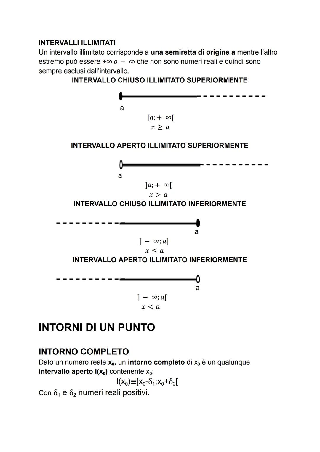INTERVALLI
Un intervallo è un insieme di numeri reali che può corrispondere a una
semiretta (intervallo illimitato) o a un segmento (interva