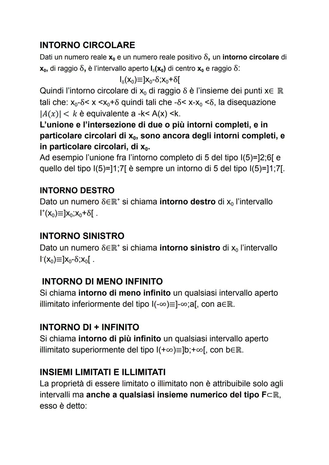 INTERVALLI
Un intervallo è un insieme di numeri reali che può corrispondere a una
semiretta (intervallo illimitato) o a un segmento (interva