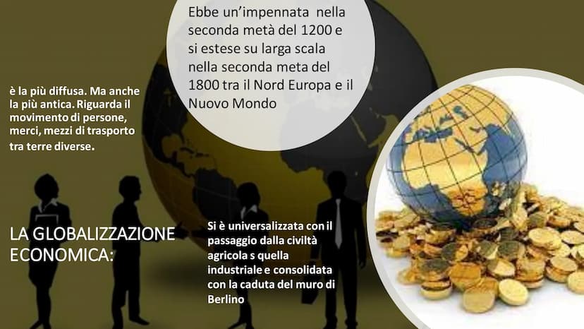 0
LA GLOBALIZZAZIONE
tit CHE COSA E'?
• La Globalizzazione è un grande
mercato senza frontiere dove
avviene uno scambio di beni,
denaro ma a