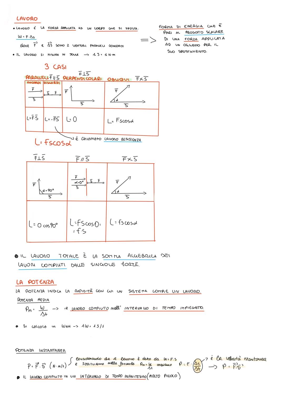 LAVORO
• LAVORO
€
W = F·As
dove F e A³ SONO 2
• IL LAVORO SI MISURA IN JOULE
LA FORZA APPLICATA AD
0
ONCORDI DISCORDI
F
3
L=F.S
3 CASI
FL5
P
