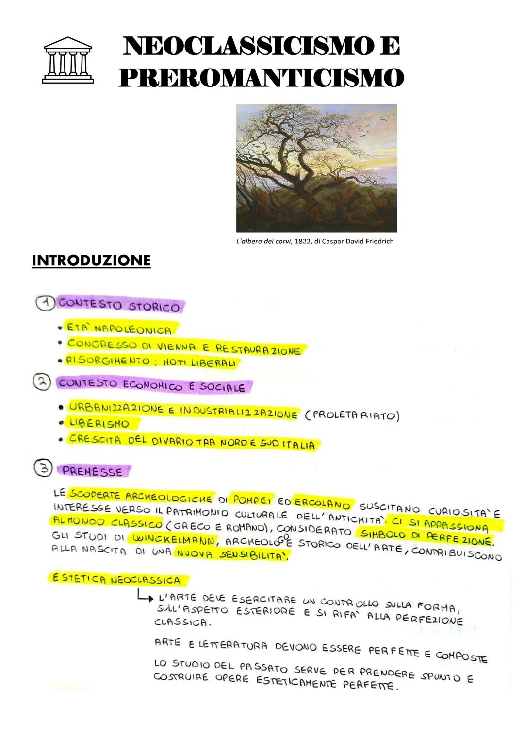 # NEOCLASSICISMO E
PREROMANTICISMO

![alt_text](no_image_provided)

L'albero dei corvi, 1822, di Caspar David Friedrich

# INTRODUZIONE

1 C